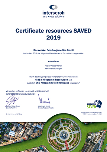 BACKWINKEL GmbH - interseroh Urkunde 2019