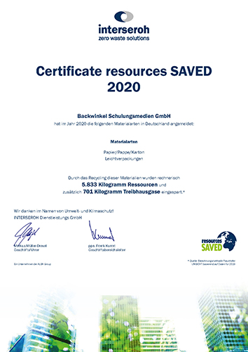 BACKWINKEL GmbH - interseroh Urkunde 2020
