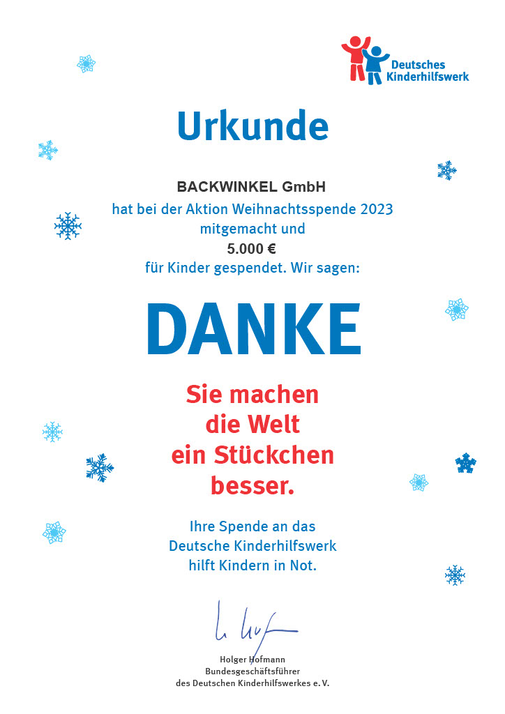 Urkunde Spende an Deutsches Kinderhilfswerk